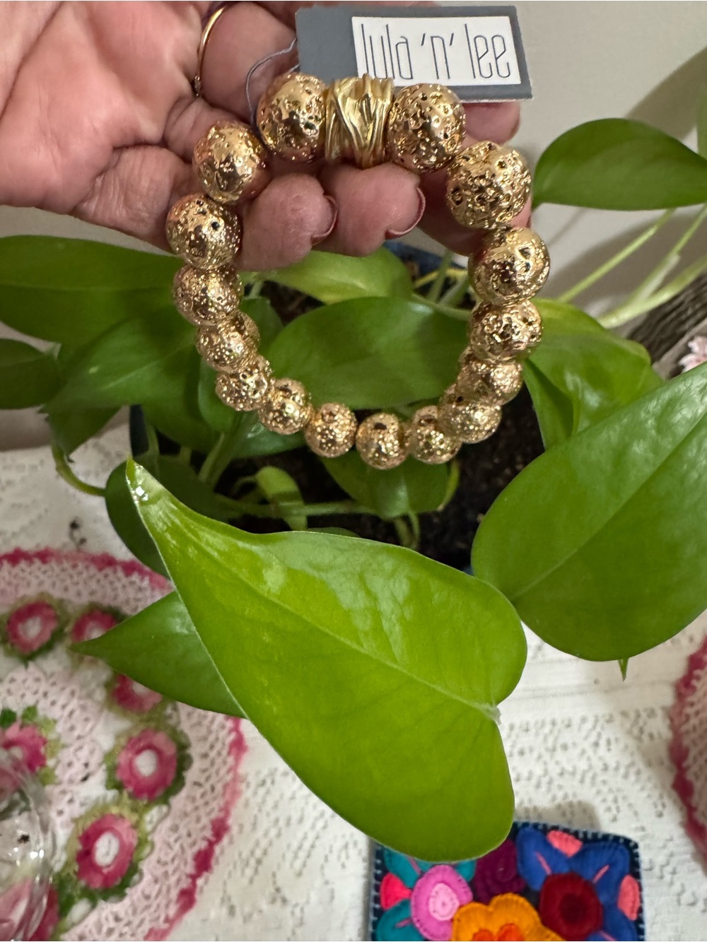 Luka N Lee Gold Textured Beaded Bracelet Elastic New